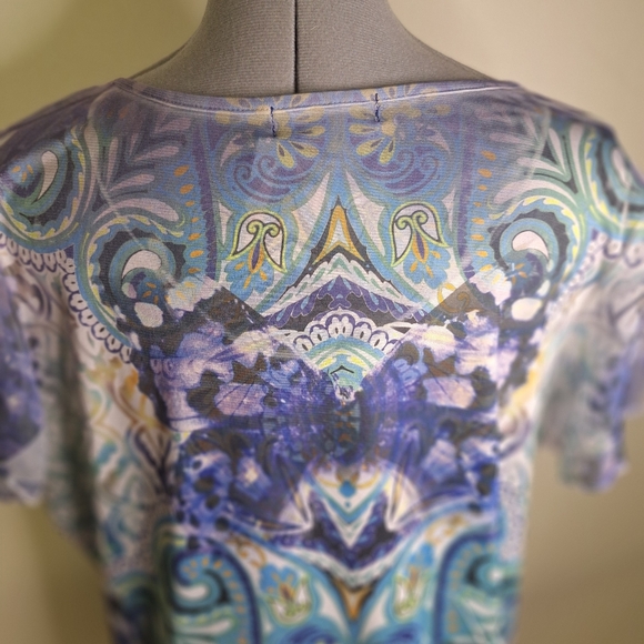 dressbarn Embroidered Blue & White Scoop Neck Tunic With Rhinestones Size 1X - Picture 5 of 8